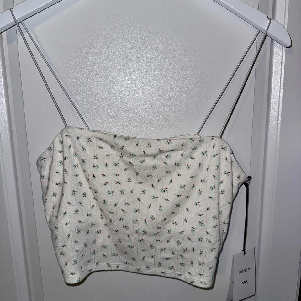 Camiseta sin mangas RVCA para mujer L Lexi Pointelle blanca floral bandeau grande Foto 2 de 4