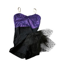 Weissman SA Dance Costume Purple Sequin Bodice Black Tulle Skirt Style 6568