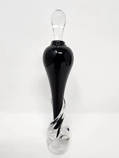 Signed Art Glass Perfume Bottle by Matthew Buechner of Thames, Black & Clear