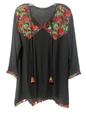 Women  s Long Sleeve V-Neck Tunic Top Hand Embroidered From Oaxaca Mexico Sz M/L