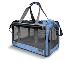 Blue Fabric Mesh Pet Carrier Handbag Tote, Small Dog/Cat, 18 x 11.8 x 11.8