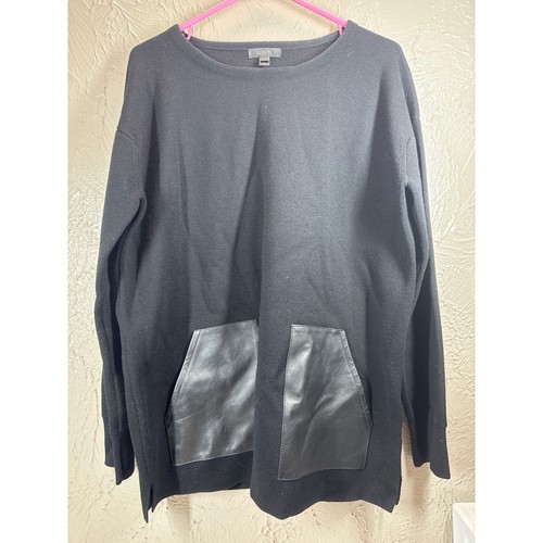 J. Crew Black Merino Wool Pullover Sweater Leather Pockets Womens Size Large