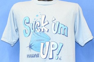 vintage 70s SUCK UM UP! HAWAII SUNSTROKES POLYTEES BLUE COTTON t-shirt MEDIUM M
