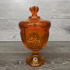 Vintage Viking Glass Epic Six Petal Persimmon Orange Covered Candy Dish 8.25  H