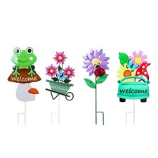 Welcome Decorative Garden Stakes, 4Pcs Flower Metal Yard Signs Lawn Stake wit...