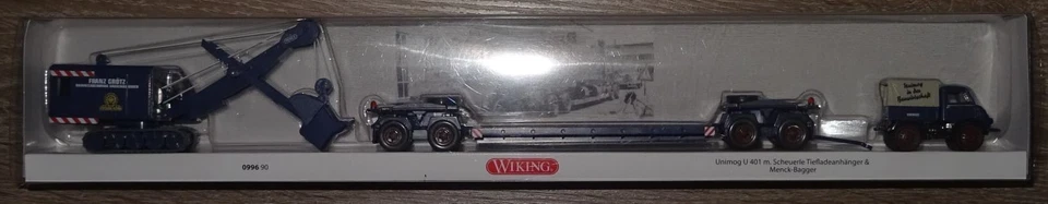 Wiking Unimog U401 m. Scheuerle Tieflader & Menck Bagger GRÖTZ 1:87 OVP (1_5_58)