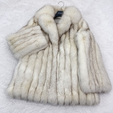Luxury Real Blue Fox Fur Coat Off White Light Gray Medium Jacket Womens S-M