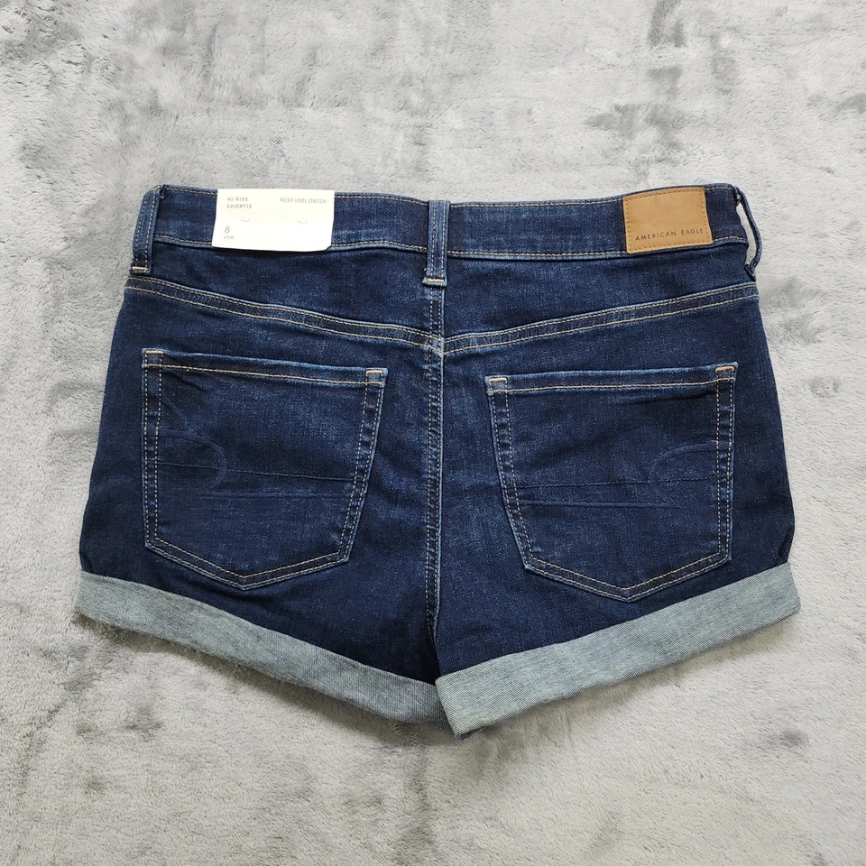 NUEVO Pantalones Cortos American Eagle Para Mujer 8/29W Azul Tiro Alto Pantalón Corto Next Level Elastizado Foto 3 de 4