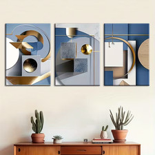 3 Panel Geometric Abstract Wall Art,Modern Triptych Print Set, Framed Home Decor
