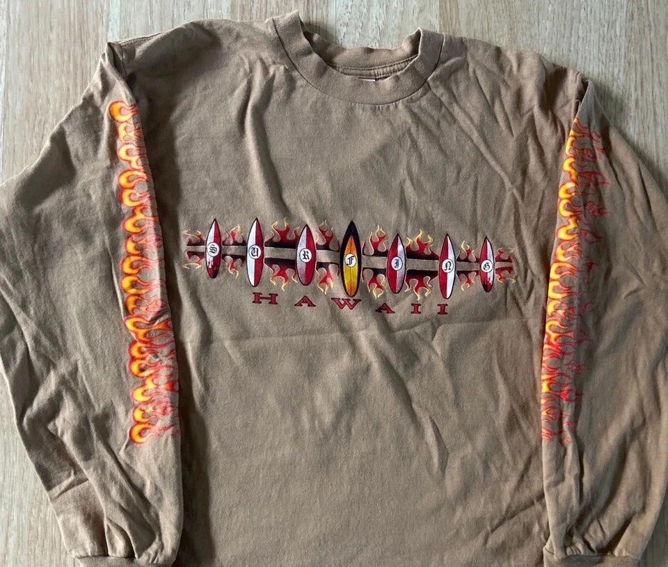 Vtg CYGNUS Long Sleeve Men’s M Shirt Surfing Hawaii Flames Long Short Boards - Image 2 of 4