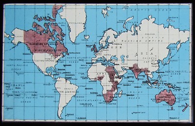 Glas Magische Laterne Dia WELTKARTE VON ENGLAND UND DEM COMMONWEALTH UM 1920 