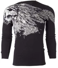 Xtreme Couture by Affliction Men's Thermal Shirt ANTIQUATED Skull Biker Black