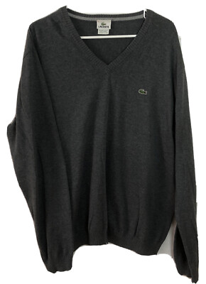 LACOSTE Mens Grey Long Sleeve V-Neck Sweater Size