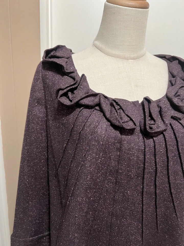 Rebecca Taylor 女式短紫色夹克 Rosette 领 3/4 袖 8 码 — 第 2/4 张图片