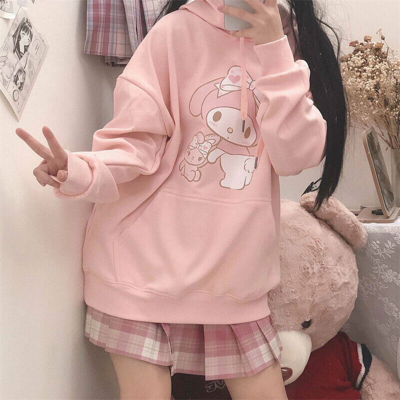 Anime My Melody Long sleeve Casual Hoodie Sweatshirt Girl Cute Loose  Pullover