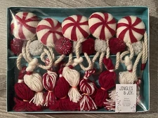 NEW Jingles & Joy Red White Peppermint Candy Sparkly Poms Christmas Garland 6 Ft