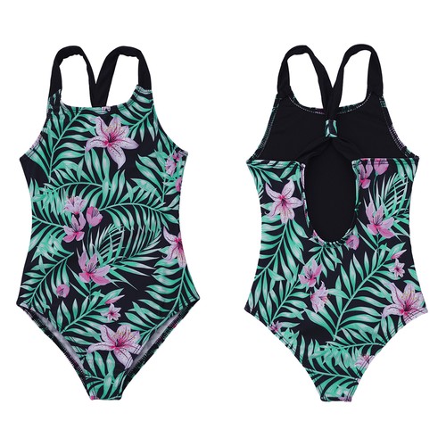 Kids Girls One Piece Print Swimsuit Sleeveless Criss Cross Back Bathing Suits - Picture 31 of 49