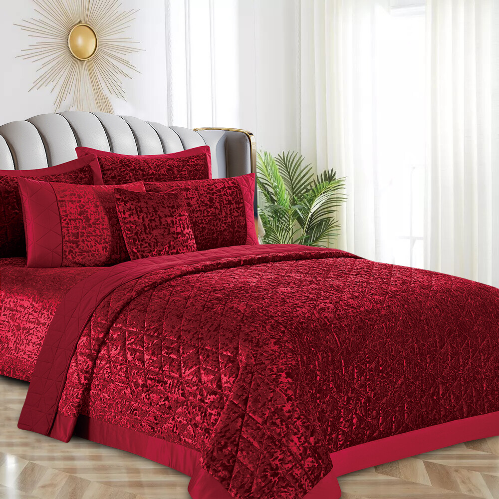 3PCs Luxury High Quality Crushed Velvet Bedspread Quilted Bed Throw