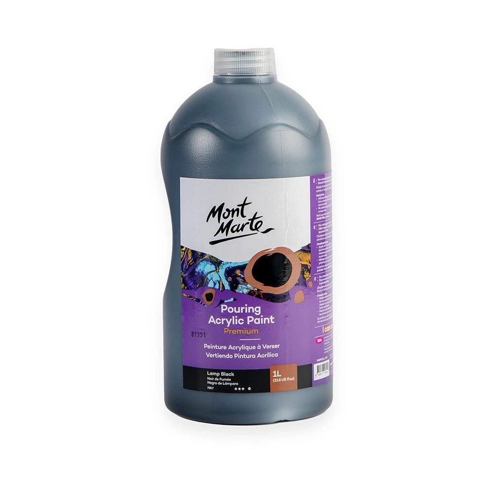 MONT MARTE Pouring Acrylfarbe 1 L – Weiß / Schwarz, bereits mit Pouring Medium vorgemischt
