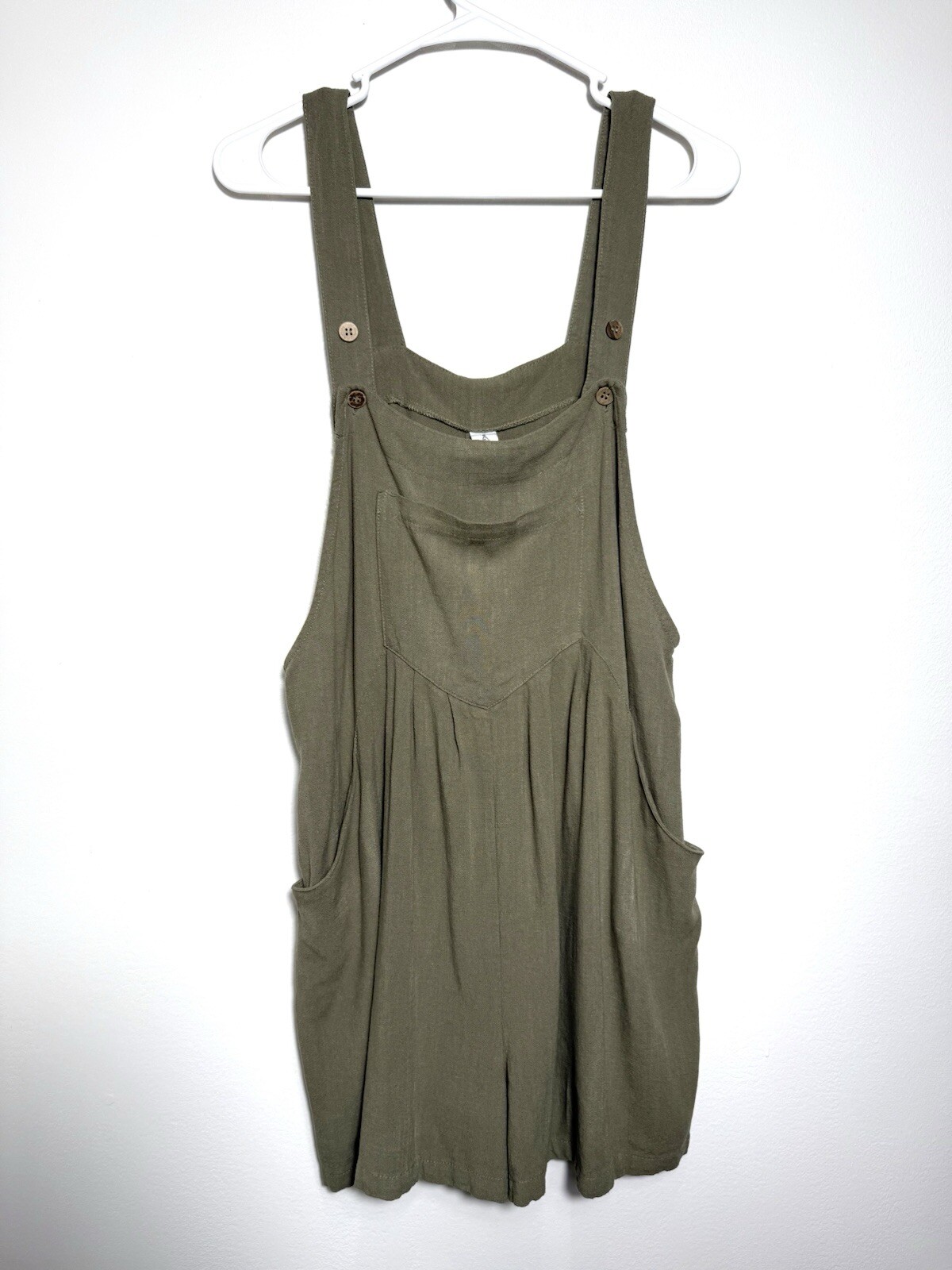 ANRABESS Women Casual Green Linen Jumpsuit Adjustable Short Overall Romper Sz L 