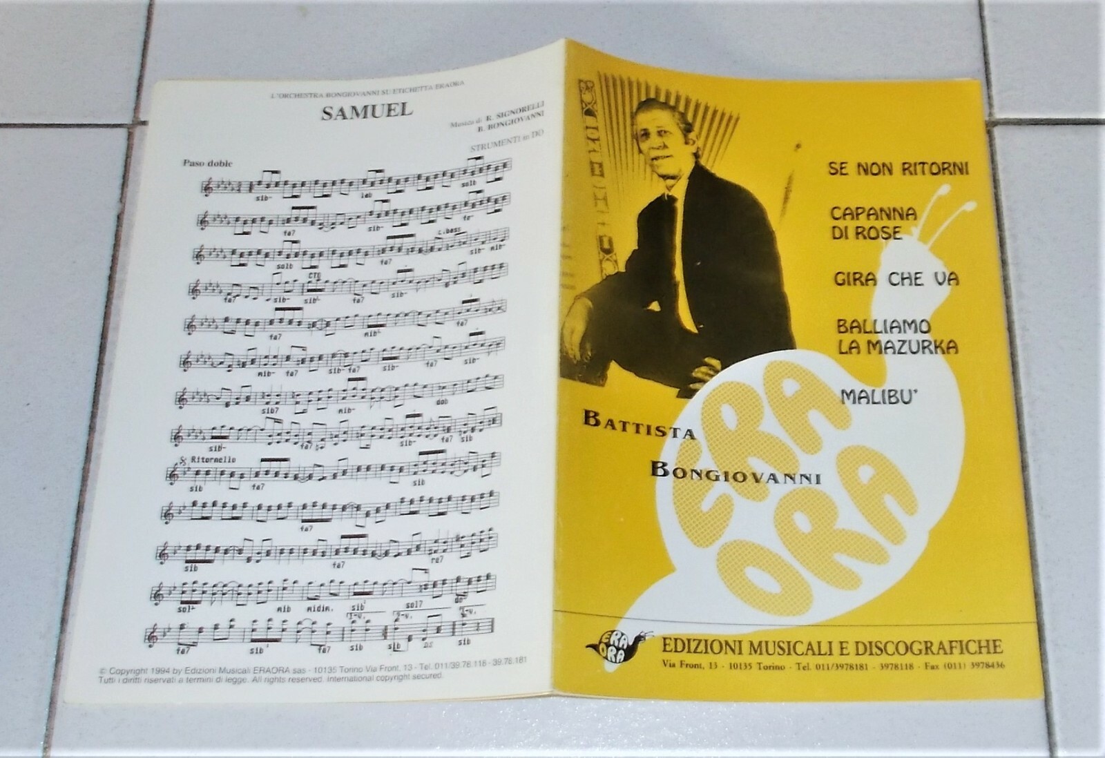 Spartiti BATTISTA BONGIOVANNI Orchestra spettacolo 6 brani 1994 Eraora