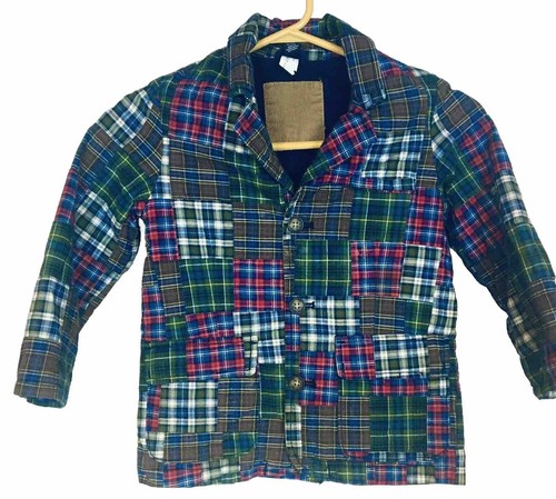 Gap Kids Boys Size 5 Madras Plaid Patchwork Jacket W/Elbow Patches Preppy - Picture 2 of 7