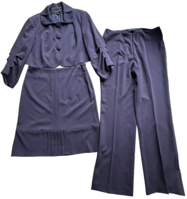Insight Suit Set Womens Medium Purple Formal Jacket Midi Skirt and Trousers 3-PC
