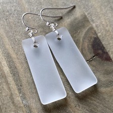 Min Favorit Frost Crystal Sea Glass Rectangle Drop Silver Pl Artisan Earrings