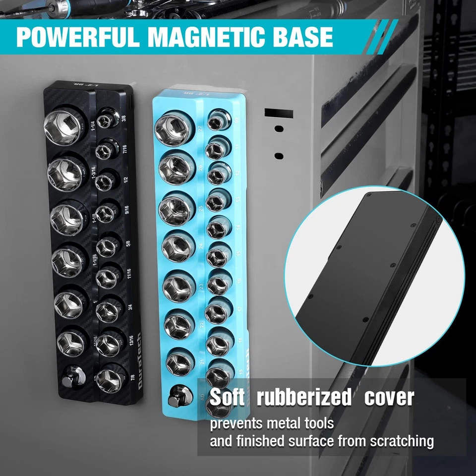 DURATECH 2PCS SAE&Metric Magnetic Socket Organizer Set 1/2" Drive Socket Holders - Image 4 of 4