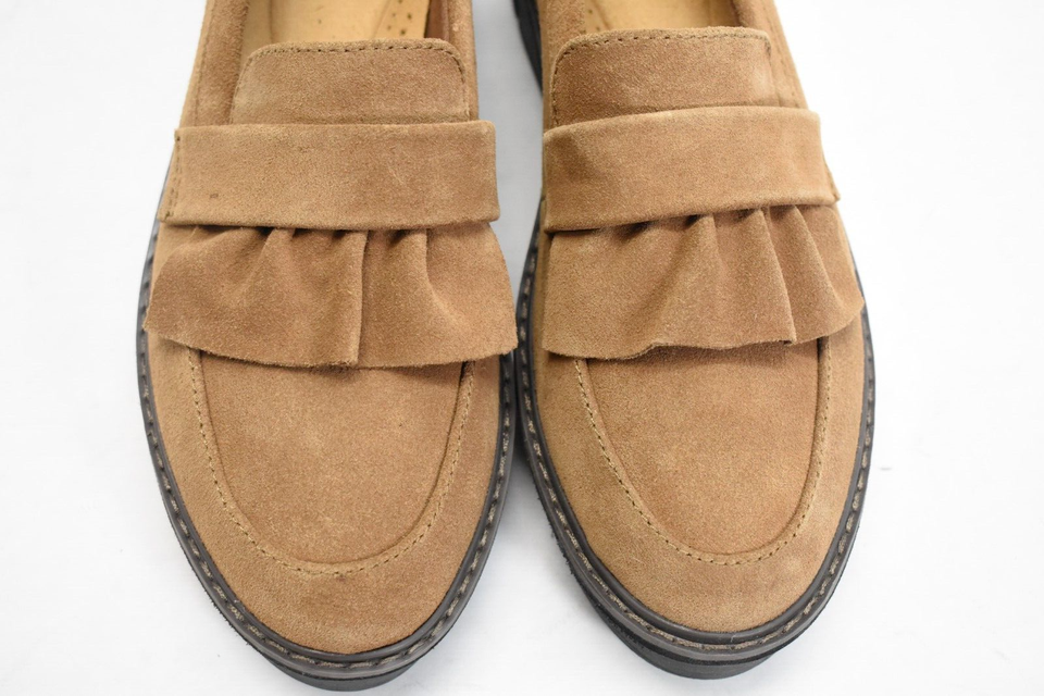Clark Collections Airabell Slip Dark Khaki Suede Wedge Loafers Womens