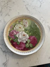 Dresden China Hand Painted Roses Porcelain 7.25" Plate Signed J. Drivah