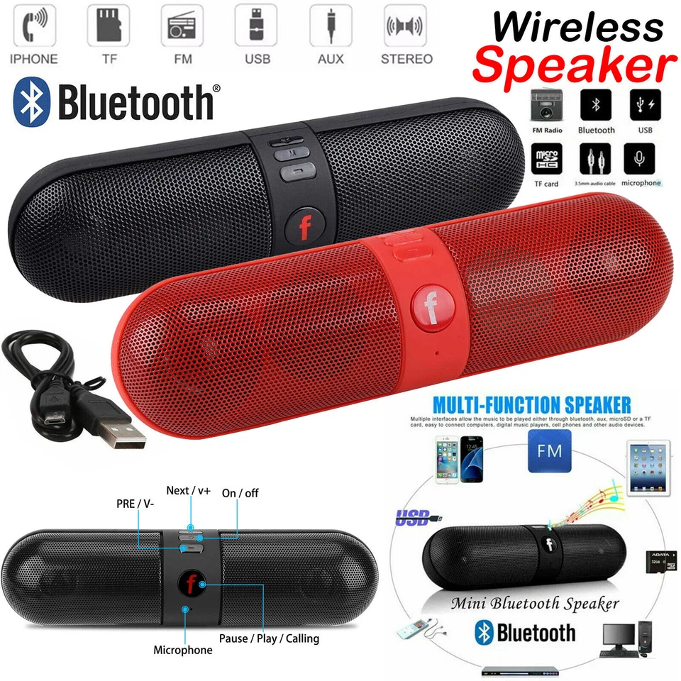 Portable Pill Wireless Bluetooth Outdoor Speaker Supports FM TF USB functions UK - Image 1 of 1