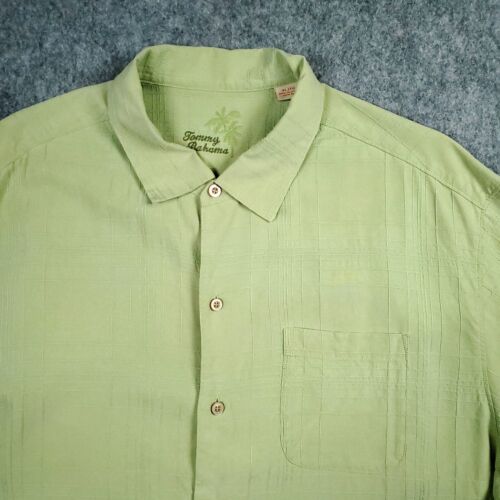 Tommy Bahama Camp Shirt Mens XL Green Silk Tropical Island Hawaiian Vacation