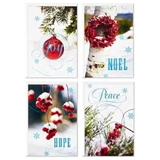 Boxed Christmas Cards Assortment with 4 Designs, 24 Cards and Envelopes