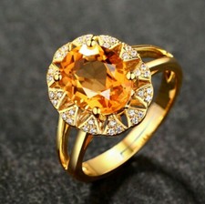 2.00Ct Oval Yellow Citrine Lab Created Halo Engagement Ring 14K Yellow Gold Ove