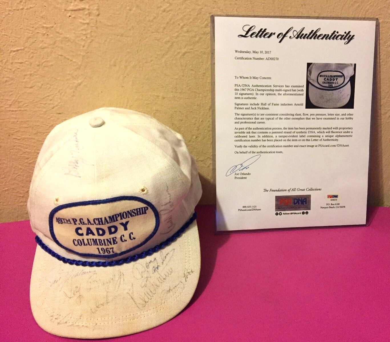 Arnold Palmer & Jack Nicklaus Signed 49th PGA Champ Caddy Hat 1967 Colorado LOA 