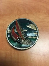 Vintage Bergamot Brassworks Sailboat Belt Buckle Metal Fits 1.5" Made in USA
