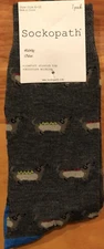 Sockopath Dogs Crew Socks Mens Shoe Size 6-12 Black 1 Pair $15 Dog