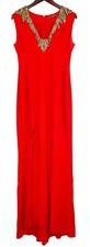 Alexander McQueen • $6700 Red Silk Crepe Beaded Top Slit Front Gown Sz. 44 EUC!!