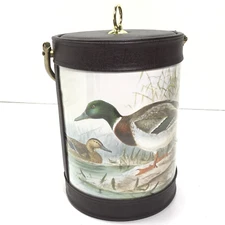 Vintage Shelton-Ware Ice Bucket Mallards Ducks Hunting barware Faux Leather