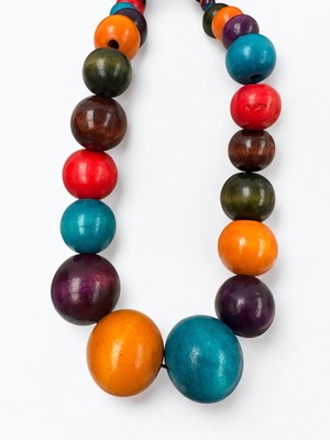 Boho bunte Holzperlen Statement Halskette - Handarbeit Ethno Grob Schmuck