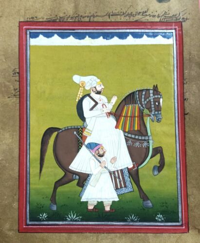 Mewar Rajput Maharajah Portrait Painting Miniature Handmade Art On Paper #7830 - Picture 1 of 9