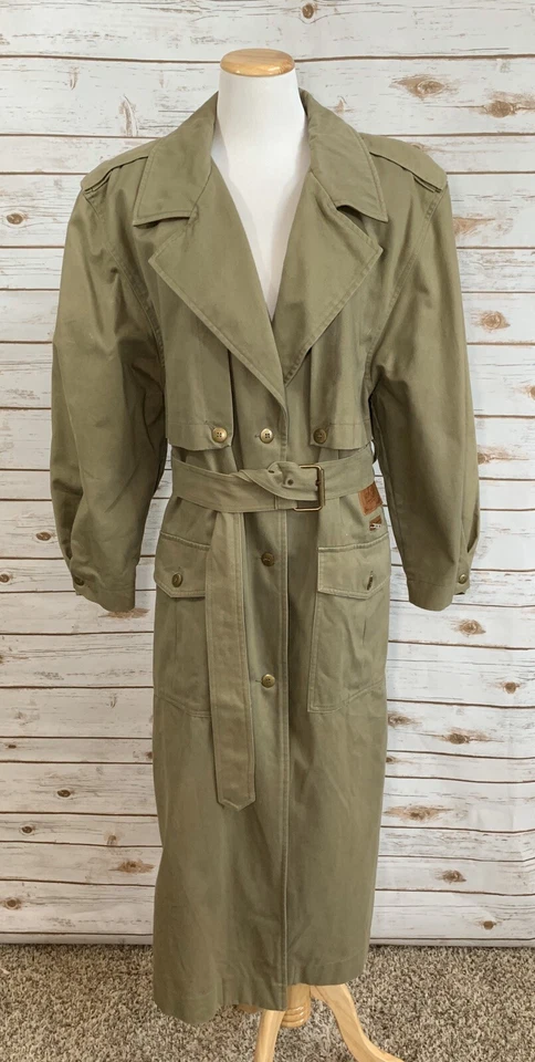 VTG TOGETHER Army Green Western Military Trench Coat Jacket Long 14 Womens - Image 2 of 4