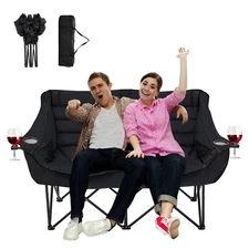 SLSY Camping Chair Double Folding Chair Heavy Duty Loveseat Chair 2 Person 990lb
