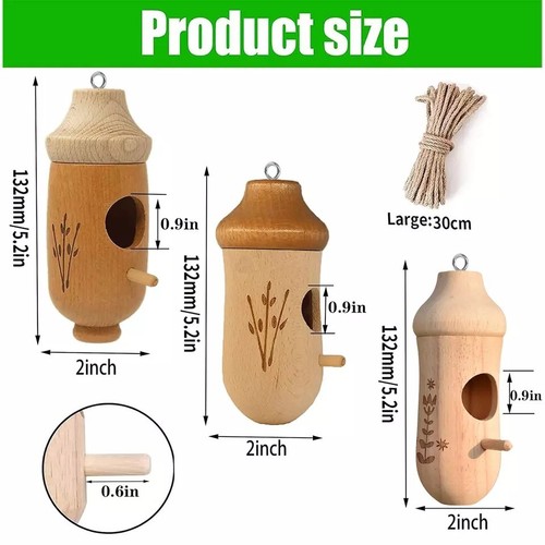 Hummingbird House Wooden Hand Craft Ornament Outdoor Garden Patio Hanging Decor - Picture 6 of 10