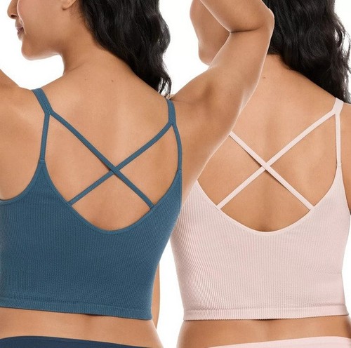 Sujetador largo acanalado NIOB Lemon para mujer paquete de 2 azul y rosa talla grande - Imagen 2 de 2