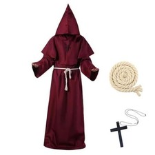 Medieval Wizard Tunic Robe Monk Cloak Cape Renaissance XL 180-185CM Wine