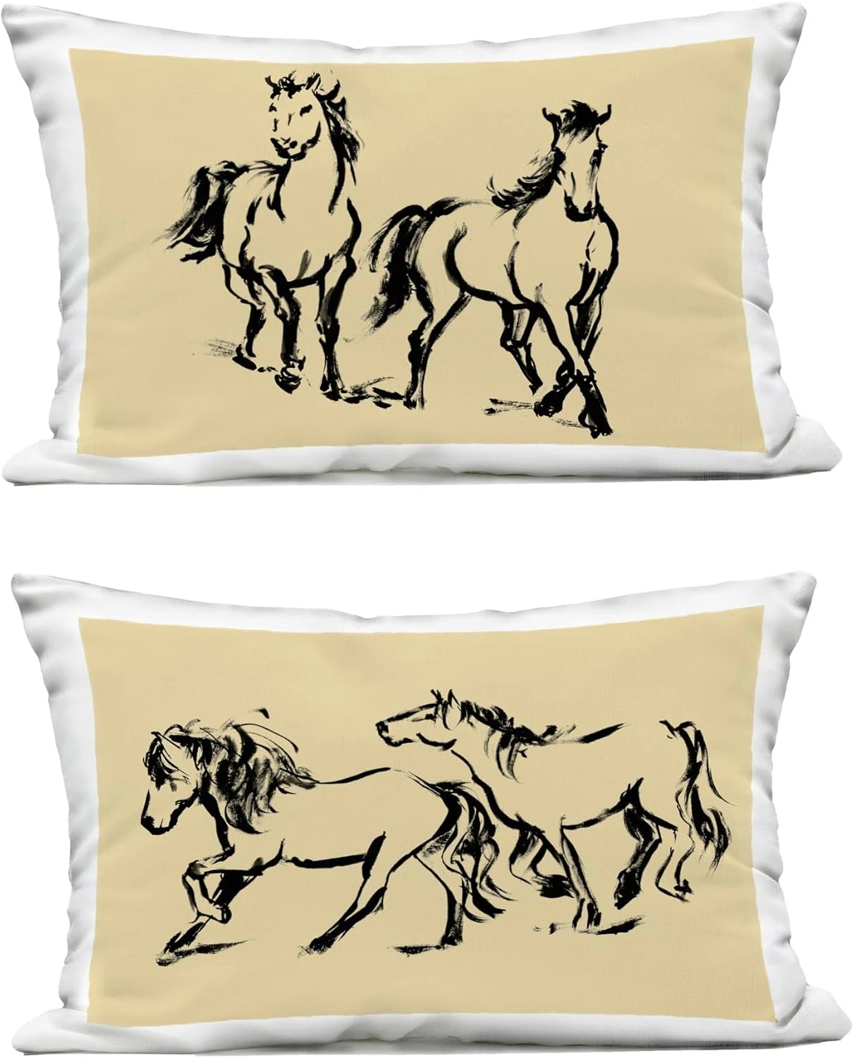 Gestured Horses in Motion 2-Piece Outdoor Pillow Set by Victoria Barnes