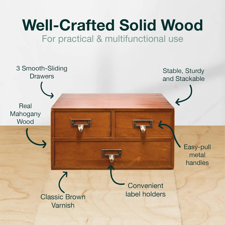 Armário boticário de mesa vintage com 3 gavetas pequeno, madeira mogno marrom  - Imagem 4 de 4