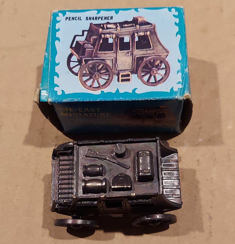 Die-Cast Metal Miniature Stagecoach Pencil Sharpener No. 9762 Hong Kong vintage